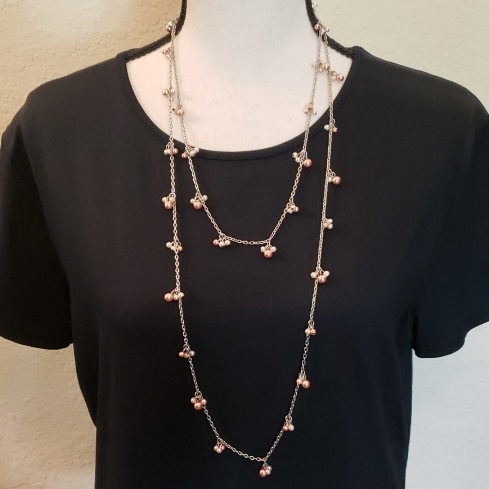 Silver colored necklace w pearl/orange clusters - Picture 1 of 3